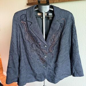 Coldwater Creek Rayon Wool Embroidered Sequin Blazer Jacket Women's Sz W18
